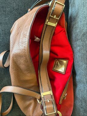 Brian Atwood Red-Lined Tan Leather Shoulder Bag